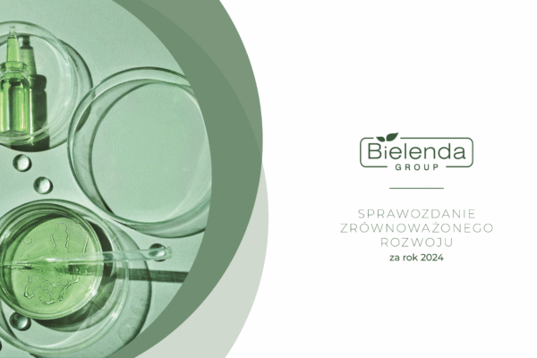 Okładka Raportu ESG 2024 Bielenda Group – sprawozdanie zrównoważonego rozwoju polskiego producenta kosmetyków.